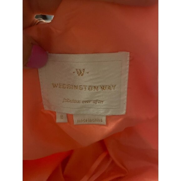 Weddington Way One Shoulder Scalloped A-Line Bridesmaid Dress Coral 8 Pocket - Picture 7 of 7